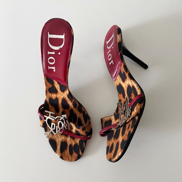 Dior by John Galliano F/W 2004 “I Love Dior” Leopard Print Sandal Heels - Picture 1 of 4